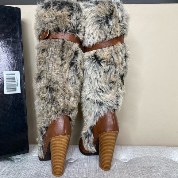 Colin Stuart Cognac Fur Knee High Boots - Picture 6 of 14